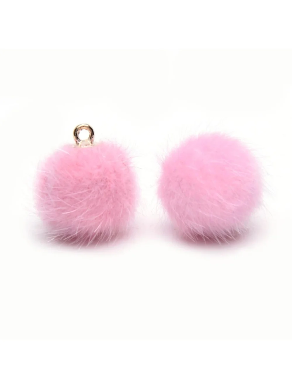 Handcrafted Light Pink Vegan Faux Mink Fur Fuzzy Ball Pendants Charms 10 pcs